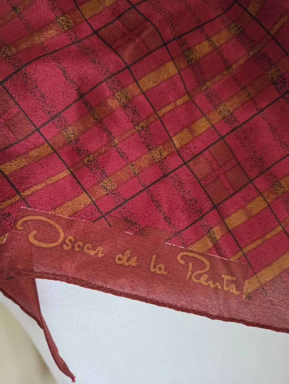 vintage oscar de la renta red plaid scarf sheer geometric stripe rectangle